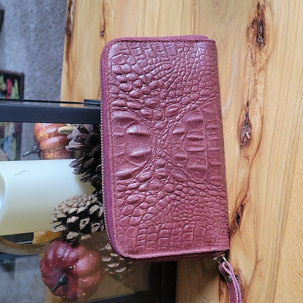 Burgundy croc leather wallet